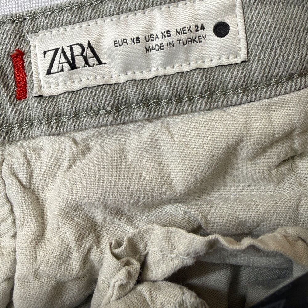 ZARA Women's XS Cotton Trouser Pants Light Green Grunge Preppy - Picture 6 of 8